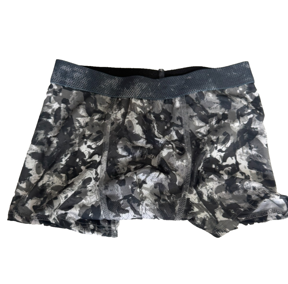 Hanes Moves Men’s Boxer Briefs Small Gray Black Print Stretch Performance Mesh